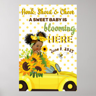Poster Bébé fille ethnique Baby shower Tournesol jaune