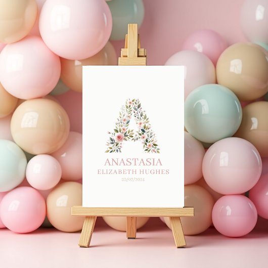Poster Bébé Fille Floral Nom et Date de Naissance Personn