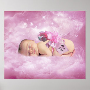 Poster Bébé fille nuages roses imaginaire chambre à poste