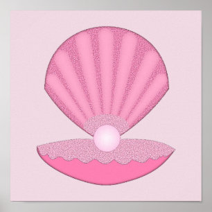 Poster Bébé fille rose Coquille d'huître et perle