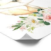 Poster Bébé Fox, Bois Animaux, Boho, Fleurs roses (Coin)