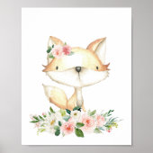 Poster Bébé Fox, Bois Animaux, Boho, Fleurs roses (Devant)