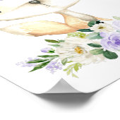 Poster Bébé Fox, Bois Animaux, Boho, Fleurs violettes (Coin)
