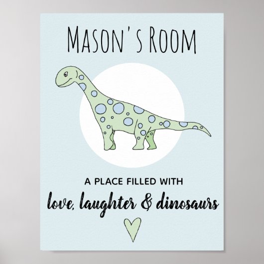 Poster Bébé Garçon Dinosaur Vert Gribouillé et Prénom Nur (Devant)