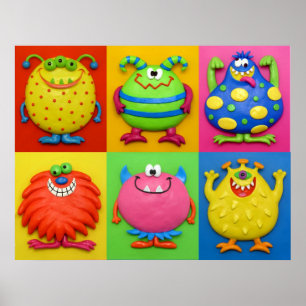 Poster Bébé Garçon Fête de Naissance de Monstres Nurserie