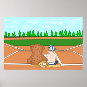 Poster Bébé garçon mignon en casquette de baseball à côté