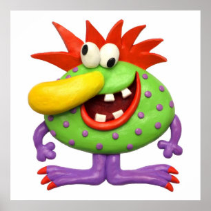 Poster Bébé garçon Monstre Grand Nez Jaune Shower Nursery