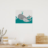 Poster Bébé gris mignonne baleine sur le dessin des vague (Cuisine)