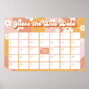 Poster Bébé Groovy Rétro Fête de Naissance Date Prévue
