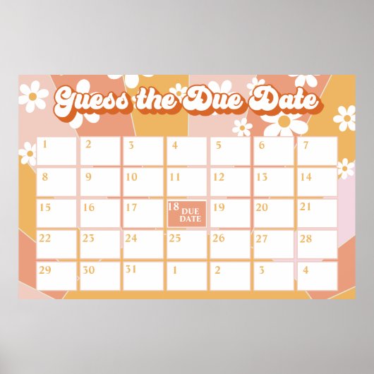 Poster Bébé Groovy Rétro Fête de Naissance Date Prévue (Devant)