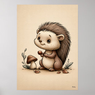 Poster Bébé hérisson mignon Nursery scandinave forêt