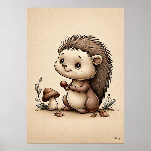 Poster Bébé hérisson mignon Nursery scandinave forêt (Devant)