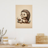 Poster Bébé hérisson mignon Nursery scandinave forêt (Cuisine)