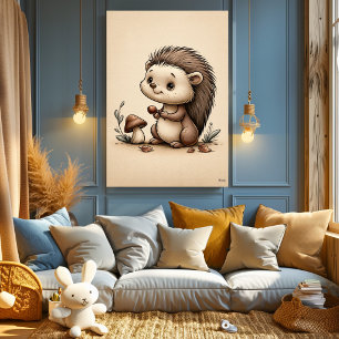 Poster Bébé hérisson mignon Nursery scandinave forêt