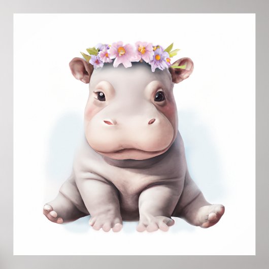 Poster Bébé Hippopotame Adorable (Devant)