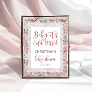 Poster Bébé Il fait froid dehors Baby shower rose argent