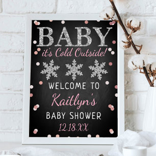 Poster Bébé Il fait froid dehors Filles Baby shower d'hiv
