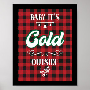 Poster Bébé Il fait froid dehors Noël hiver Rouge Plaid