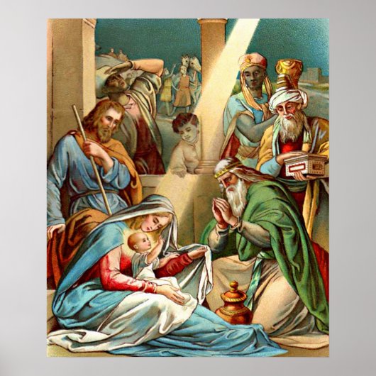 Poster Bébé Jésus et les sages priant (Devant)