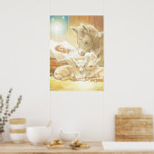 Poster Bébé Jésus Nativité avec agneaux et âne (Cuisine)