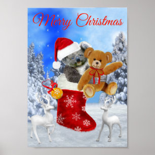 POSTER BÉBÉ KOALA NOËL AVEC TEDDDY