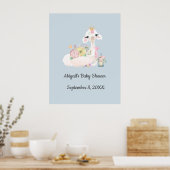 Poster Bébé Lama avec Fleurs Blanches et Bleues Bébé Garç (Cuisine)
