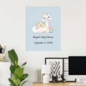 Poster Bébé Lama avec Fleurs Blanches et Bleues Bébé Garç (Bureau à domicile)