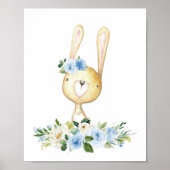 Poster Bébé lapin, Animaux en bois, Boho, Fleurs bleues (Devant)