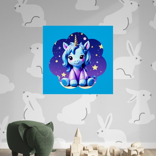 Poster Bébé licorne dans l'affiche brillante de PJ