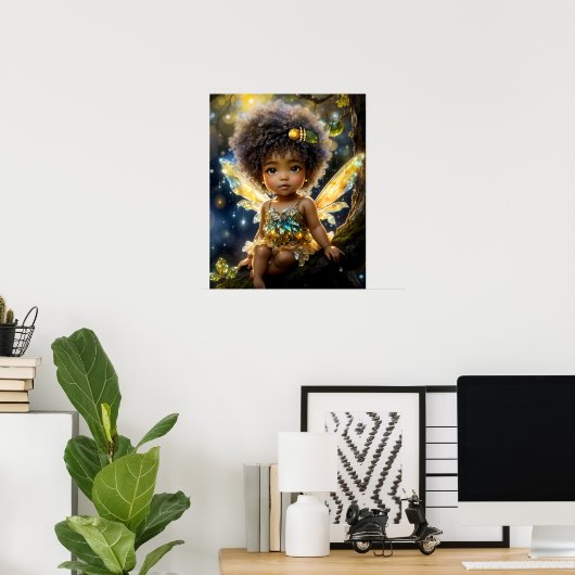 Poster Bébé magique afro-américain fée dans l'arbre (Bureau à domicile)
