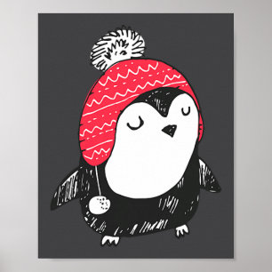 Poster Bébé manchot mignon de Noël portant un chapeau d'h