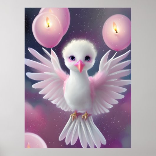 Poster Bébé mignon blanc et rose Anniversaire (Devant)