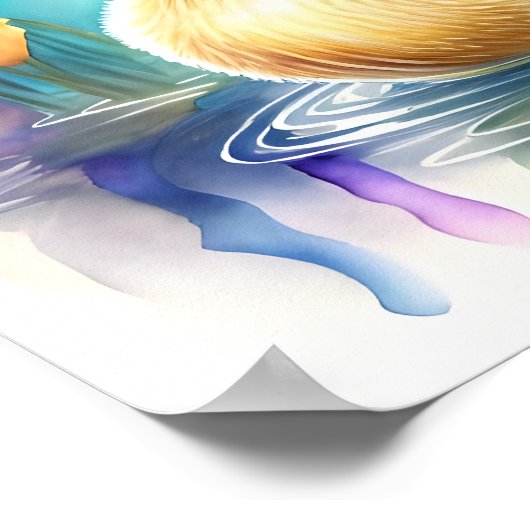 Poster Bébé mignon canard nager dans un étang (Coin)