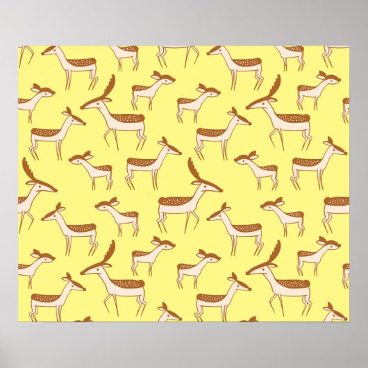 Poster Bébé mignon Cerf et famille sur Pastel Jaune (Devant)