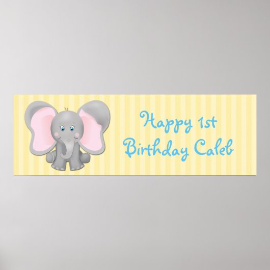 Poster Bébé mignon éléphant Anniversaire ou bannière de f (Devant)