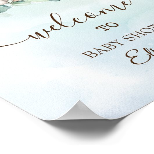 Poster Bébé mignon Eléphant Bleu Roses (Coin)