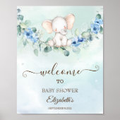 Poster Bébé mignon Eléphant Bleu Roses (Devant)