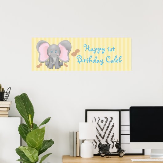 Poster Bébé mignon éléphant & cacahuètes Bannière de fête (Bureau à domicile)