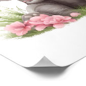 Poster Bébé mignon Eléphant Fleurs roses Pépinière (Coin)