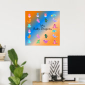 Poster Bébé mignon et coloré Dragons Motif (Bureau à domicile)