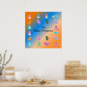 Poster Bébé mignon et coloré Dragons Motif (Cuisine)