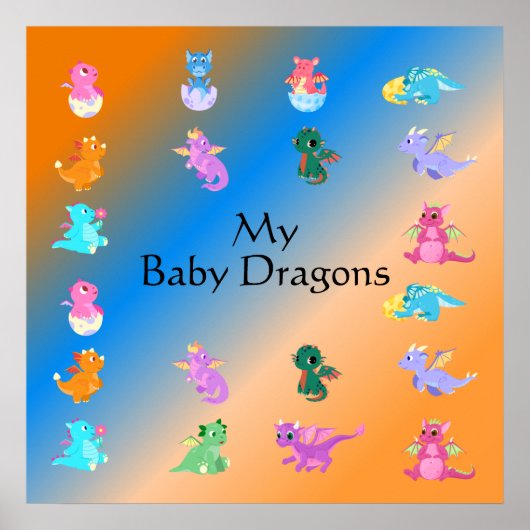 Poster Bébé mignon et coloré Dragons Motif (Devant)