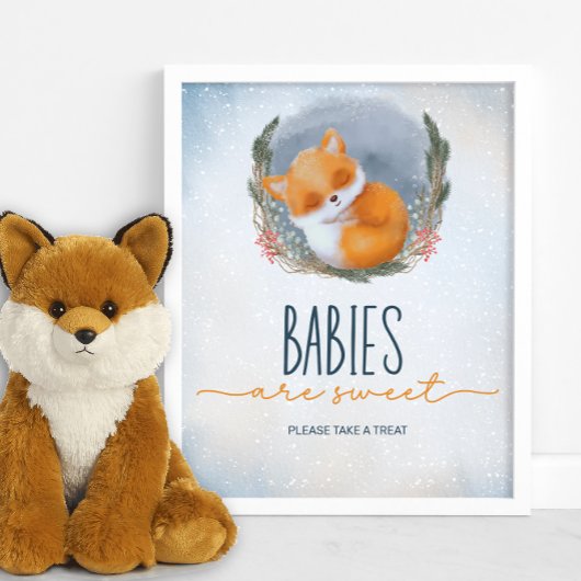 Poster Bébé mignon Fox neige hiver Les bébés sont doux