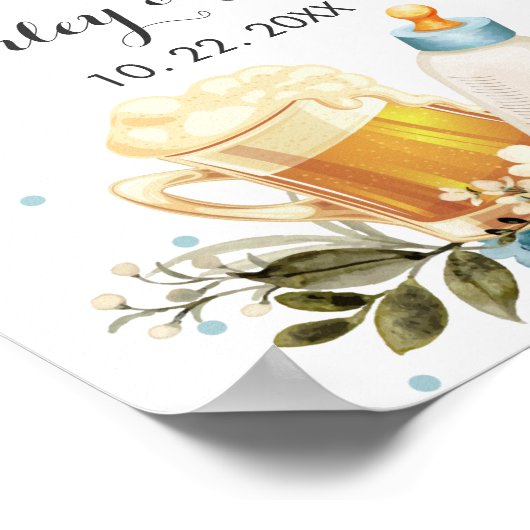 Poster Bébé mignon garçon brasse Baby shower bleu Bienven (Coin)