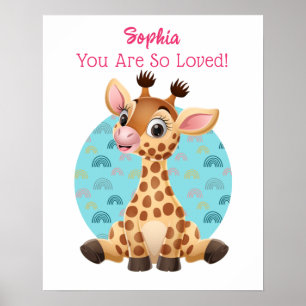 Poster Bébé mignon Giraffe Art, Nom et message de l'enfan