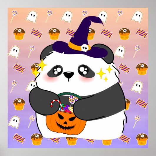 Poster Bébé mignon Halloween Panda Trick ou traitement (Devant)