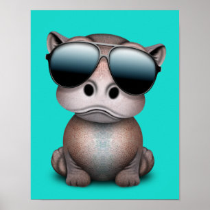 Poster Bébé mignon Hippo portant des lunettes de soleil
