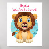 Poster Bébé mignon Lion Art, Nom et message de l'enfant (Devant)