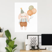 Poster Bébé mignon Nourriture rose lapin Nuage et étoiles (Bureau à domicile)