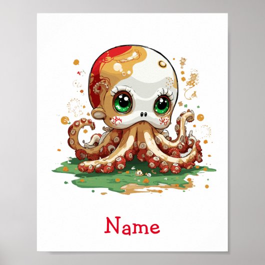 Poster Bébé mignon Octopus Nom personnalisé (Devant)